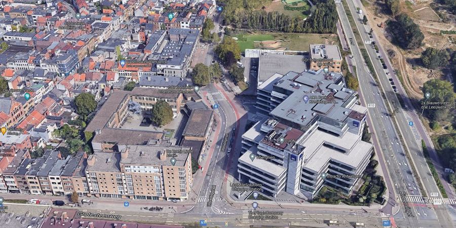 3D zicht op het deel van de Uitbreidingstraat waar een proefopstelling komt 3D zicht op het deel van de Uitbreidingstraat waar een proefopstelling komt